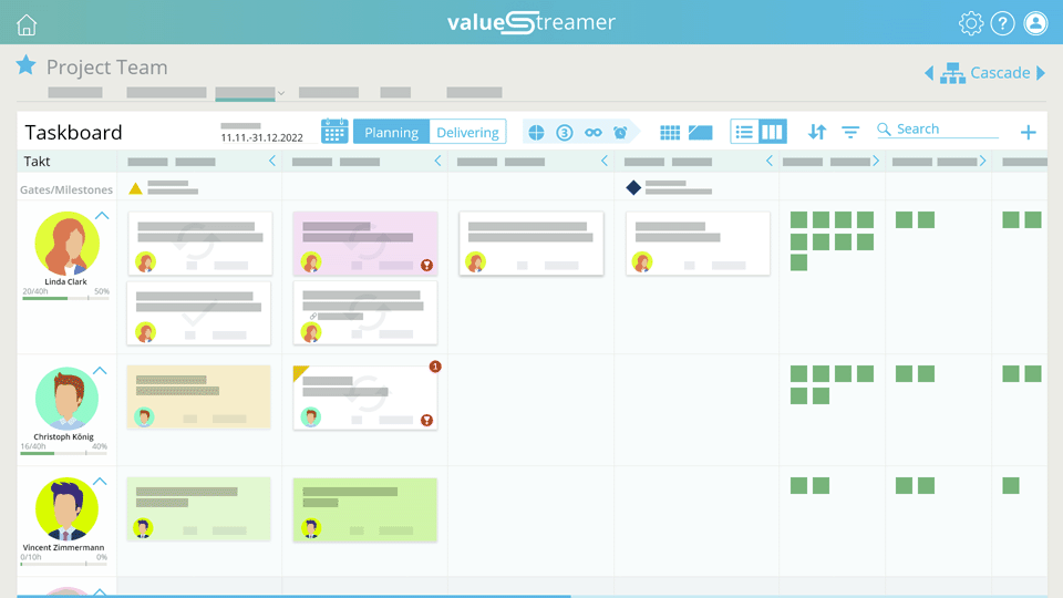 Kanban-style task board for process planning.